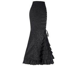 AYAZER Moda para Mujer Estilo Punk Retro Jacquard Vestido De Sirena Halloween Gótico Victoriano Steampunk Largo Slim Fit Volantes Sirena En Capas-Falda Negra-S