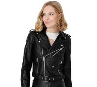 AYAZER Primavera y otoño Chaqueta de Cuero de PU con Cremallera Multicolor Chaqueta con cinturón Corto Ropa de Motocicleta-Negro-XL