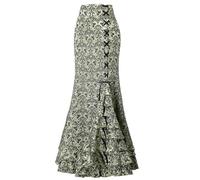 AYAZER Retro Mujer Punk Estilo Jacquard Sirena Falda Moda Halloween Gótico Victoriano Steampunk Largo Slim Fit Volantes Sirena En Capas-Gris-Verde-M