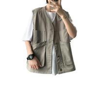 AYAZER Ropa de Trabajo de Verano de Estilo Funcional japonés con Grandes Bolsillos para Hombre, Bonita Chaqueta y Chaleco Holgados y versátiles-Gris-L