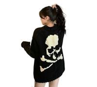 AYAZER Suéter gótico Punk con Calavera Negra para Mujer, Jersey gótico Harajuku, Jersey de Punto Vintage, Prendas de Punto Elegantes de Gran tamaño, Ropa de Calle-Negro-L