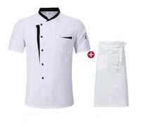 AYAZER Unisex Restaurante Cocina Chef Uniforme Camisa Manga Corta/Larga Chef Chaqueta Trabaja Ropa-Chaqueta Delantal_b-M