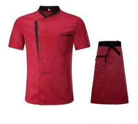 AYAZER Unisex Restaurante Cocina Chef Uniforme Camisa Manga Corta/Larga Chef Chaqueta Trabaja Ropa-Chaqueta Delantal_a-M