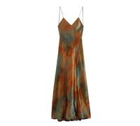 AYAZER Verano Nueva Ropa de Mujer Moda Textura de Satén de Seda Impreso Vestido con Espalda-Marrón Oscuro-XS