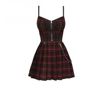 AYAZER Vestido Camisola Sexy para Chica gótica Preppy Verano Rojo Negro Cuadros Plisados Minifalda sin Mangas para Mujer Ropa de Calle gótica Punk-Cuadros Rojos-S