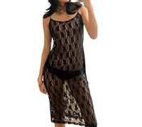 AYAZER Vestido de Encaje Ropa Transparente Mujer Vestidos Midi sin Mangas con Tirantes Finos Ropa y2k Vestidos de Playa Sexy -como Muestra la Foto-L