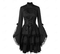 AYAZER Vestido de Fiesta Retro gótico Elegante Retro con Cordones Vestido Punk gótico de Mujer Vestido de Malla Negro Sexy con Manga Larga acampanada-1-M