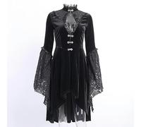 AYAZER Vestido de Terciopelo Negro Vintage para Mujer Retro Otoño Gótico Manga Larga Costuras de Encaje Recorte Sexy Vestido gótico de Fiesta para Mujer-Vestido gótico Negro-M