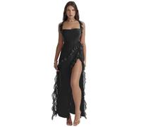 AYAZER Vestido de Tirantes Sexy con Serpentina y Abertura Alta, Delgada, Nueva, de Primavera, para Mujer - Negro - M