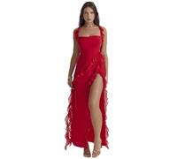 AYAZER Vestido de Tirantes Sexy con Serpentina y Abertura Alta, Delgada, Nueva, de Primavera, para Mujer - Rojo - S