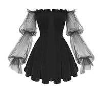 AYAZER Vestido gótico Retro para niñas, Hermoso Vestido Plisado de Manga Larga de Malla Transparente, Elegante Vestido gótico Punk Hip-Hop-Negro-M