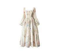 AYAZER Vestido Midi Floral Elegante francés Vestido de Fiesta de Noche de Manga Larga de Gasa Vestido de una Pieza de Hada de Playa Coreano 2023 Vestido Midi de Verano-S