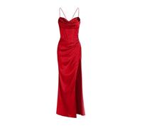 AYAZER Vestido Satén Capucha Lazo Delantero Corsé Vestido De Noche para Fiesta De Día Y Noche Mujeres Elegantes Rojo Maxi Slim Fit Sexy-Rojo-M