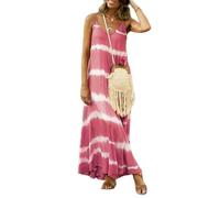 AYAZER Vestidos de Mujer Vestido Largo sin Mangas con Volantes y Rayas Sueltas Vestido Recto con Cuello en V de Moda Diaria Camiseta sin Mangas generosa de verano-Rosa-5XL