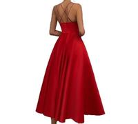AYAZER Vestidos Elegantes De Color Sólido para Mujer Vestidos Retro Delgados Vestidos Sin Mangas De Moda Vestidos De Fiesta con Cuello En V Sexy para Mujer-Rojo-S