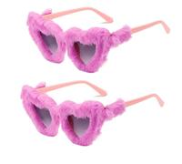 AYBIOSD 2PCS Peluche Gafas De Sol para Mujer Fuzzy Corazón Punk Gafas De Sol Retro Cat Eye Gafas para Fiesta Cosplay Festival Accesorios,Púrpura