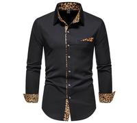 AYBIOSD Camisa con Botones para Hombre, Camisa Informal De Negocios A La Moda, Ajuste Regular, Camisa Delgada De Manga Larga,Negro,XXL