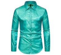 AYBIOSD Camisa Delgada con Botones para Hombre, Camisas Casuales De Moda, Camisa De Manga Larga con Estampado,Verde,M