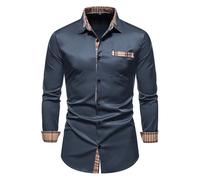 AYBIOSD Camisa Delgada para Hombres Camisas De Moda Casual Camisa De Manga Larga con Botones De Ajuste Regular De Negocios,Azul,S
