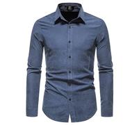 AYBIOSD Camisas Casuales Retro De Manga Larga para Hombres Camisa Ajustada con Botones Camisas De Color Sólido De Moda con Solapa,Azul,XXL