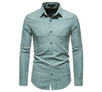AYBIOSD Camisas Casuales Retro De Manga Larga para Hombres Camisa Ajustada con Botones Camisas De Color Sólido De Moda con Solapa,Blue Gray,XL
