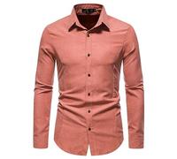 AYBIOSD Camisas Casuales Retro De Manga Larga para Hombres Camisa Ajustada con Botones Camisas De Color Sólido De Moda con Solapa,Naranja,L