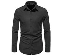 AYBIOSD Camisas Casuales Retro De Manga Larga para Hombres Camisa Ajustada con Botones Camisas De Color Sólido De Moda con Solapa,Negro,M