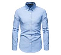 AYBIOSD Camisas Casuales Retro De Manga Larga para Hombres Camisas De Color Sólido De Moda con Solapa Camisa Ajustada con Botones,Azul,M
