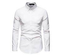 AYBIOSD Camisas Casuales Retro De Manga Larga para Hombres Camisas De Color Sólido De Moda con Solapa Camisa Ajustada con Botones,Blanca,S