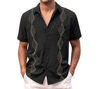 AYBIOSD Camisas De Ocio para Hombre Camisas Ajustadas Y Elásticas De Manga Corta con Botones,Negro,6XL