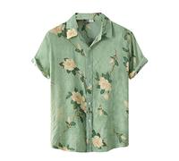 AYBIOSD Camisas Hawaianas para Hombre Camisa De Manga Corta con Botón Camisetas Informales De Verano con Flores T Shirts De Aloha para Vacaciones En La Playa,Verde,L