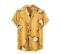 AYBIOSD Camisas Hawaianas para Hombre Camisa De Manga Corta con Botón Camisetas Informales De Verano con Flores T Shirts De Aloha para Vacaciones En La Playa,Amarillo,L