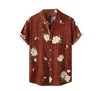 AYBIOSD Camisas Hawaianas para Hombre Camisa De Manga Corta con Botón Camisetas Informales De Verano con Flores T Shirts De Aloha para Vacaciones En La Playa,Rojo,L