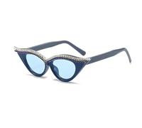 AYBIOSD Gafas De Sol con Forma De Ojo De Gato Y Diamantes para Mujer, Estilo Retro, con Cristales Brillantes, Polarizadas Y Protección UV400,Azul
