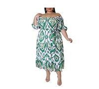 AYBIOSD Vestidos De Tallas Grandes para Las Mujeres Fuera del Hombro De Manga Corta Boho Casual Verano Maxi Vestido con Cinturón,Verde,XXL