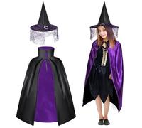 AYBUY Capa de Mago de Halloween, Capa con Sombrero de Bruja, Capas de Bruja para Niños para Cosplay, Fiesta de Disfraces para Niña