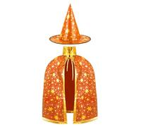 AYBUY Capa de Mago de Halloween para Ninos, Capa de Mago con Sombrero Fiesta Disfraz, Capa de Mago con Sombrer, Capa y Sombrero Mago Niño, para Halloween, Cosplay, Carnaval, Naranja