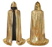 AYBUY Cape con Capucha para Adulto, Cape con Capucha de Halloween, Disfraz de Bruja, Disfraz de Mascarada para Adulto, Halloween, Fiesta de Familia, Carnaval de Navidad, 150 cm, Dorado, 150