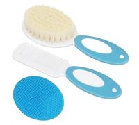 AYBUY Cepillo y Peine para Bebés, 3 pcs Cepillo Costra Láctea Bebe, Peine con Cantos Redondeados Cerdas Suaves Naturales, Cepillo de Masaje Cuero Cabelludo Silicona, Ideal Recién Nacidos, A