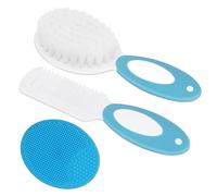 AYBUY Cepillo y Peine para Bebés, 3 pcs Cepillo Costra Láctea Bebe, Peine con Cantos Redondeados Cerdas Suaves Naturales, Cepillo de Masaje Cuero Cabelludo Silicona, Ideal Recién Nacidos, B