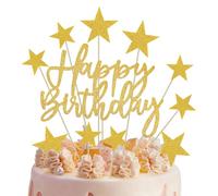 AYBUY Decoración de Tarta de Feliz Cumpleaños, Cake Topper Happy Birthday en Papel, Adorno de Cupcakes Acrílico para Decoración con Purpurina, Estrella Adornos Birthday de Fiestas de Aniversarios, A