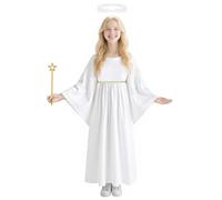 AYBUY Disfraces de ángel, 3pcs Disfraz de Ángel Blanco para Niña, Halo, Varita de Princesa, divertidos accesorios para niños Navidad Halloween Fiestas de Disfraces, 130 - Blanco