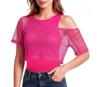 AYBUY Disfraz Años 80 mujer, 2 Piezas Camiseta Rejilla Red de Neón, Déguisement Année 80 Disfraz Camiseta de Malla, Vetement Annee 80 Disco pour Soirées à Thème et Spectacles Sur Scène Carnavals, L