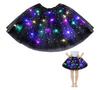 AYBUY Faldas tutú para niñas con luz LED, Falda tutú de Tul para niños con Forro, Fiesta de Ballet Gruesa, Vestido elástico para Halloween, Navidad, Disfraz de Fiesta de Carnaval, 30cm (Negro)