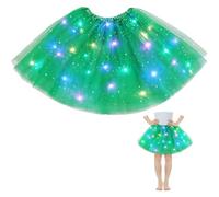 AYBUY Faldas tutú para niñas con luz LED, Falda tutú de Tul para niños con Forro, Fiesta de Ballet Gruesa, Vestido elástico para Halloween, Navidad, Disfraz de Fiesta de Carnaval, 30cm (Verde Hierba)