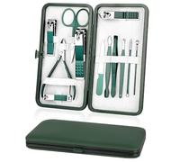AYBUY Manicura Pedicura Set, 12 Piezas Cortaúñas, Tijeras de Uñas con Herramientas Remover Cutícula, Acero Inoxidable, para Viajes y hogar, con Caja de Cuero, Verde oscuro