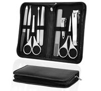 AYBUY Manicura Pedicura Set, 9 Piezas Cortaúñas con lima de uñas, Herramientas Remover Cutícula y pinzas, Inoxidable, Tijeras de Uñas para Viajes y hogar, con Caja de Cuero