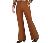 AYBUY Pantalones Acampanados para Hombre de los años 70, Pantalones de Discoteca para Hombre, Pantalone de Disfraz Retro, Vintage, Corte Elástico, Pierna Ancha, para Carnaval, Discoteca, Marrón- XL