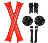 AYBUY Pompones Animadora, 6 Pcs Accesorios de Ropa para animadoras, 2 Cheer Leader Poms, 2 Aplaudidores hinchables, 1 Calcetines Deportivos, 1 Cinta para Pelo Lazo, para competición Deportiva (Negro)