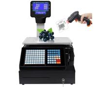 AYCDL Balanza con Impresora De Etiquetas - Balanza Digital con Lector De Códigos De Barras, Impresora De Etiquetas Y Recibos - Pantalla LCD De Doble Cara De 30 Kg/60 LB - Caja,Machine+cashbox+Scanner